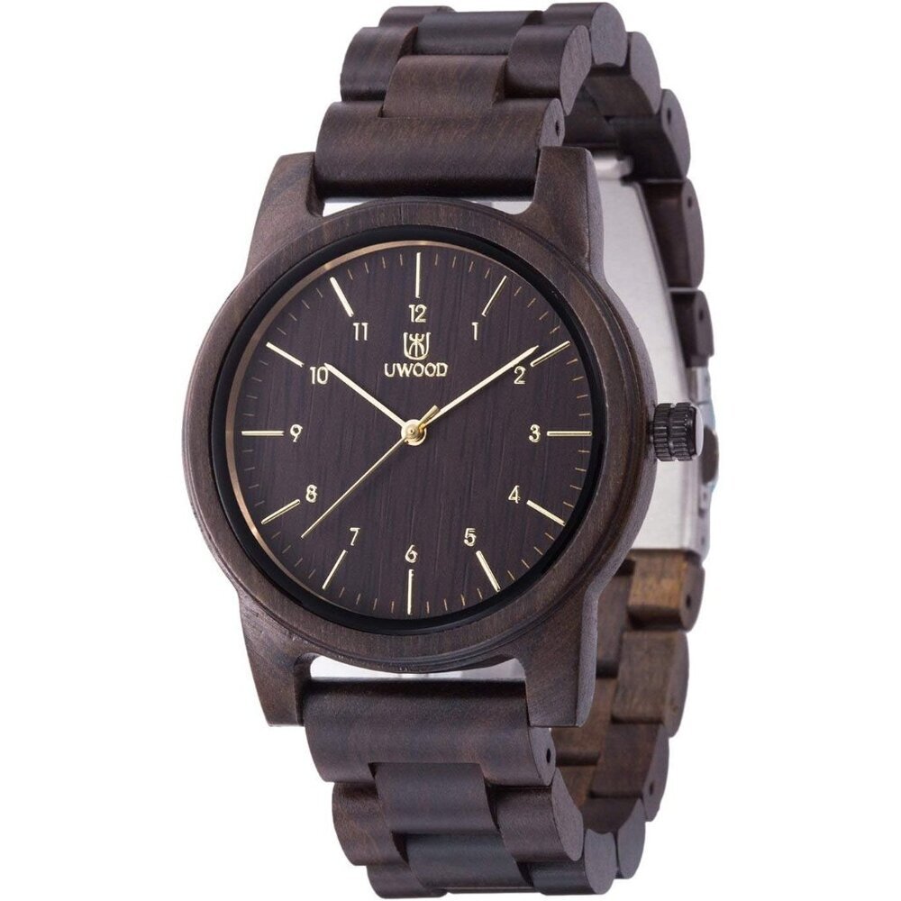 Men's Black Uwood Series 40 Mm Foldover Clasp Natural Handmade Wooden Watches